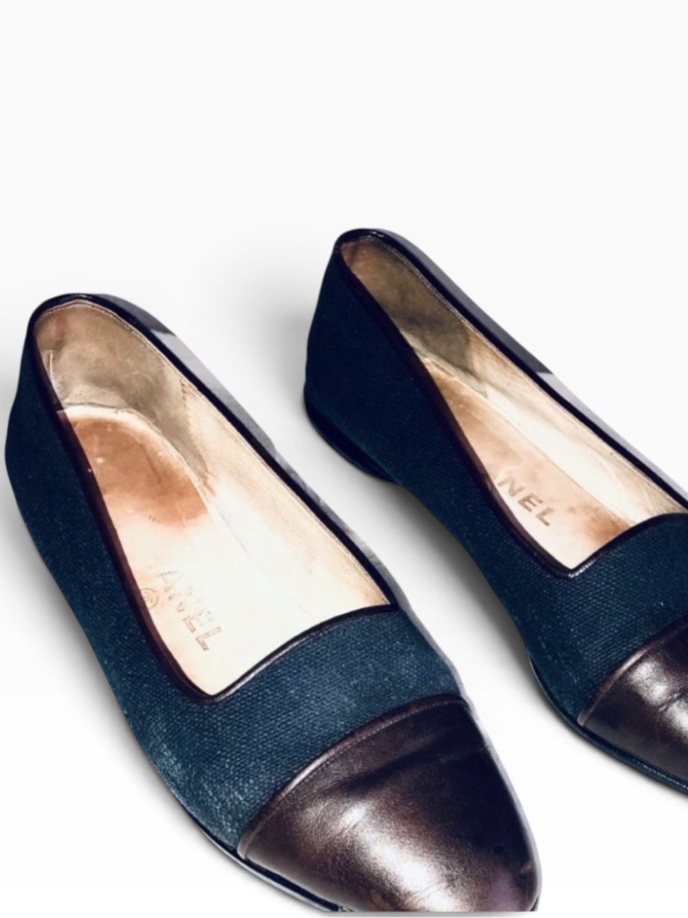Vintage CHANEL Blue Denim Brown Leather ballet flats- size 39 - Picture 4 of 9